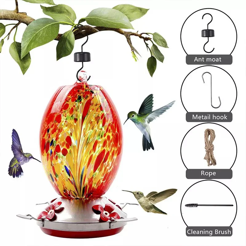 Hummingbird Feeder Hand Blown Glass - 25 Ounces - Image 14