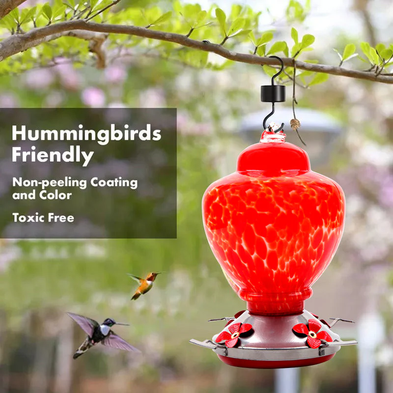 Hand Blown Glass Hummingbird Feeder  - 38 Ounces - Image 4