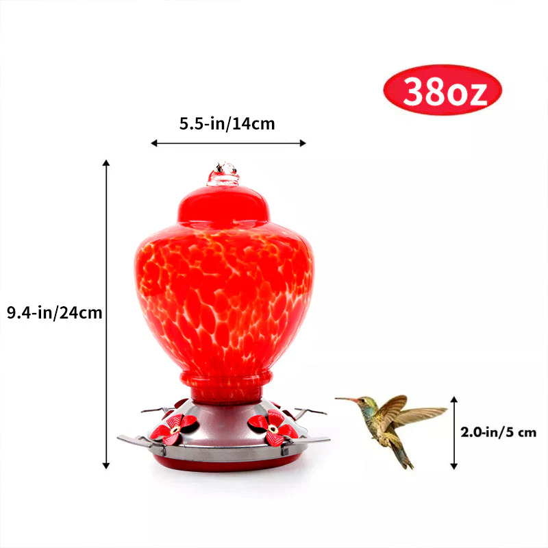 Hand Blown Glass Hummingbird Feeder  - 38 Ounces - Image 6