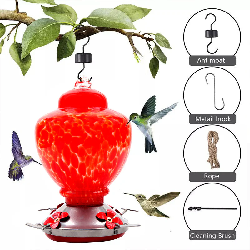 Hand Blown Glass Hummingbird Feeder  - 38 Ounces - Image 7