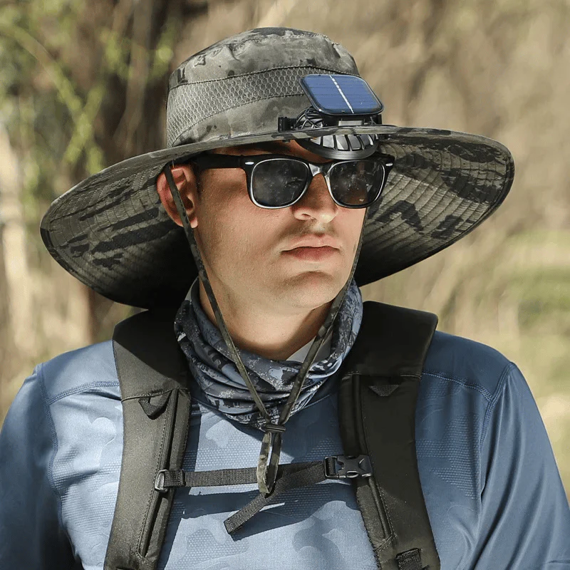 Wide Brim Solar Fan Outdoor Fishing Hat-Solar & USB Charging - Image 3