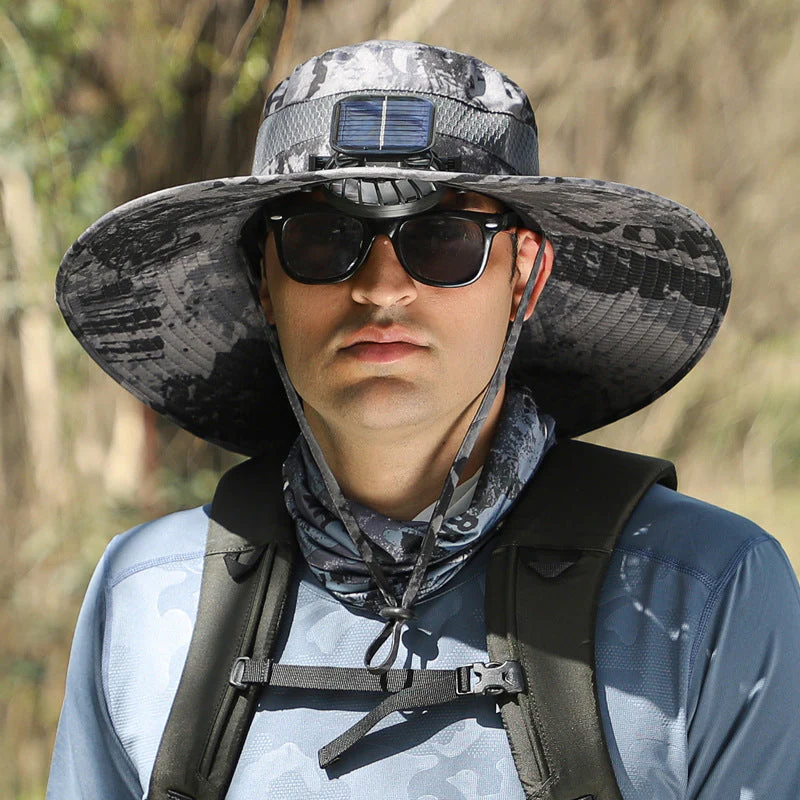 Wide Brim Solar Fan Outdoor Fishing Hat-Solar & USB Charging - Image 4